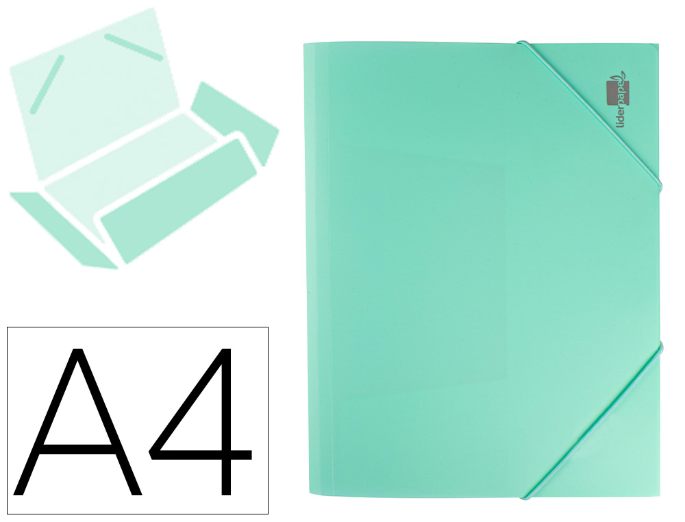 Carpeta de gomas Liderpapel A4 3 solapas polipropileno verde manzana